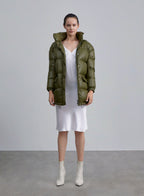 Drawstring Hem Hooded Puffer Jacket - Army-green, S image