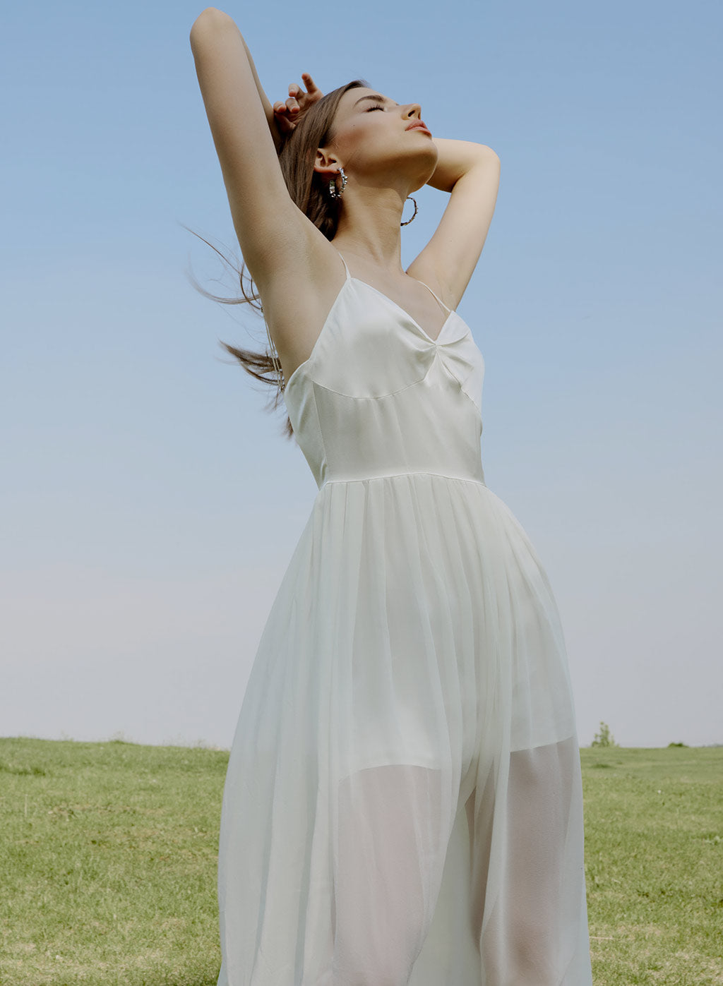 Half Yarn Silk Slip Dress - Ivory, S image