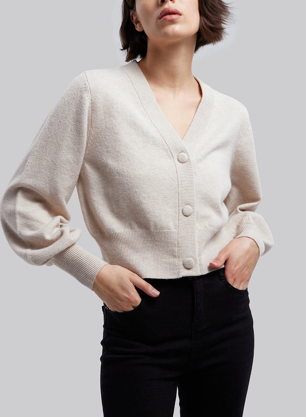 Beige Cropped Cardigan