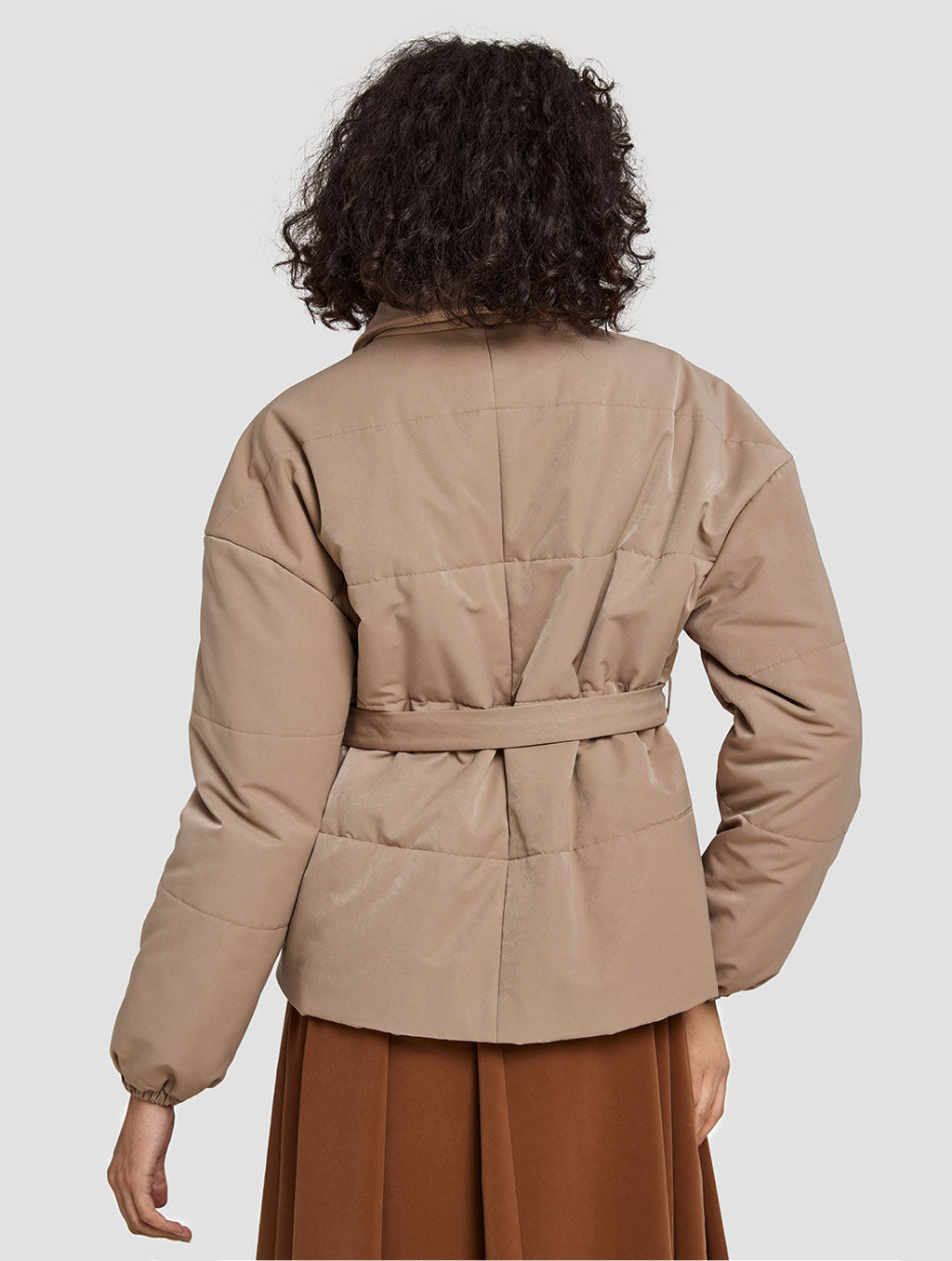 belted cotton padded jacket-back-khaki