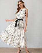 Sleeveless lapel polka dot dress