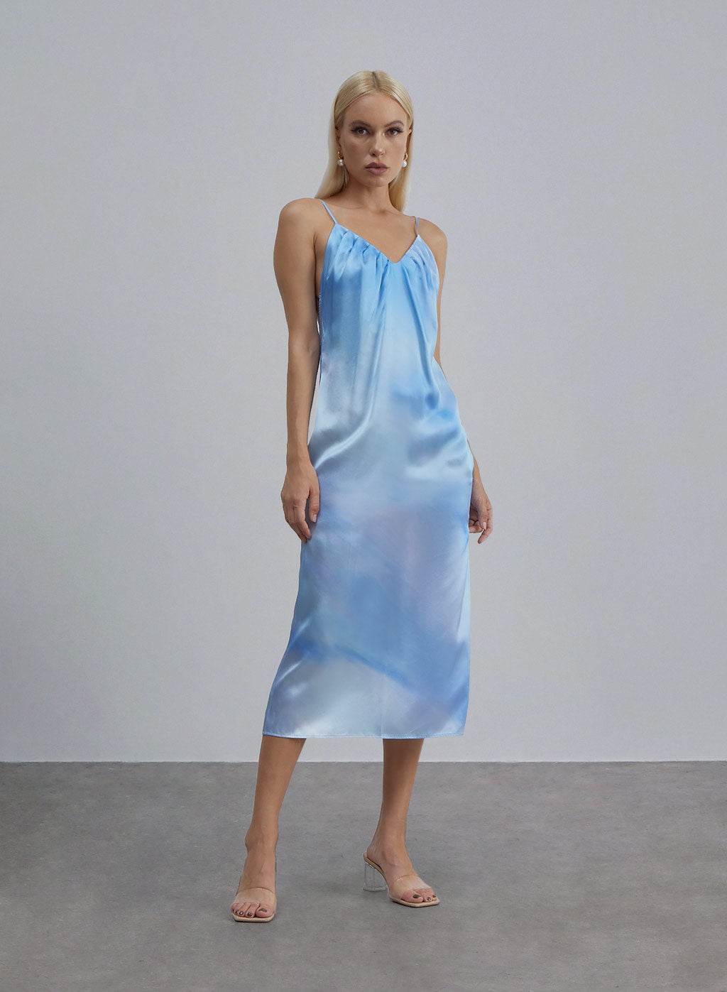Blue Aura Midi Silk Slip Dress - Water Wave, L image