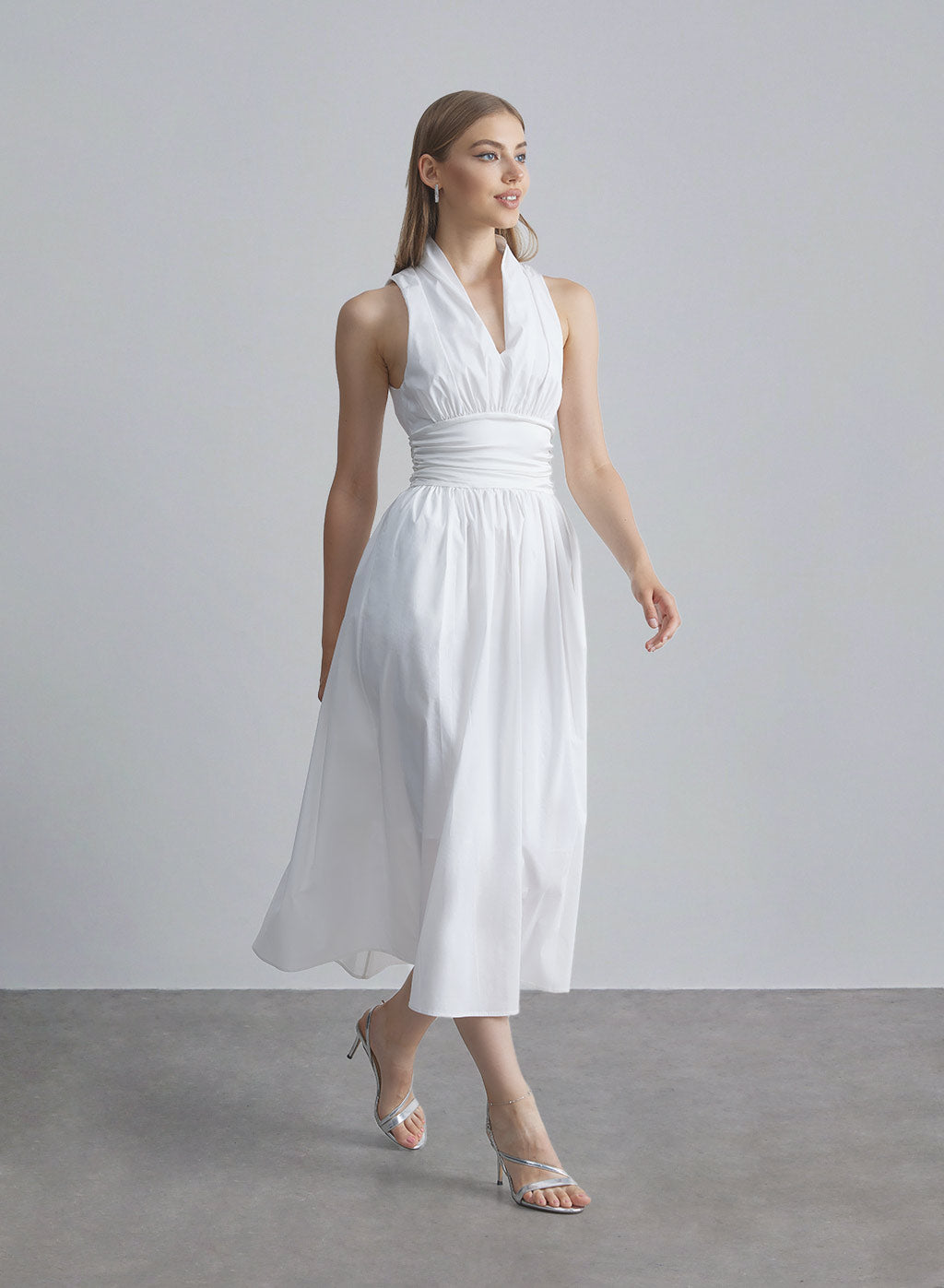 Waist-cinched Cotton-padded Midi Dress image 0