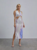 Brown Dune Halterneck Midi Silk Dress