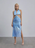 Brown Dune Halterneck Midi Silk Dress