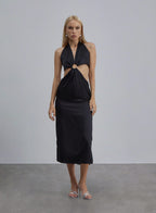 Brown Dune Halterneck Midi Silk Dress