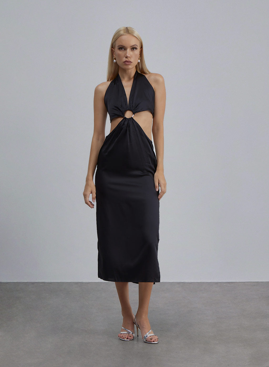 Brown Dune Halterneck Midi Silk Dress