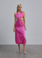 Brown Dune Halterneck Midi Silk Dress