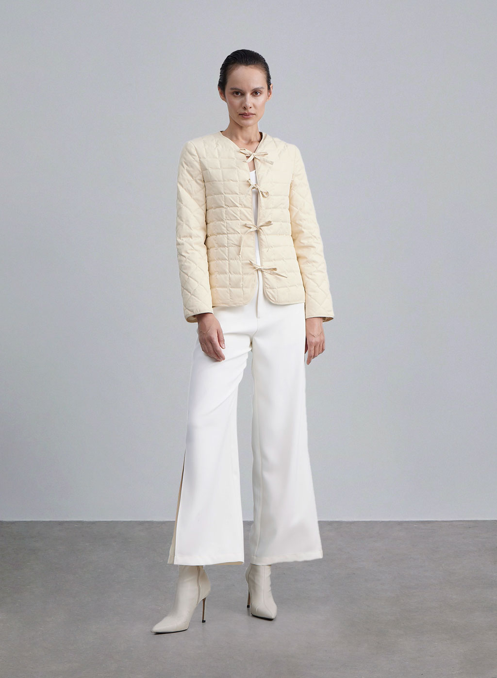 Tied Lace Up Padded Jacket - Yellow, S image