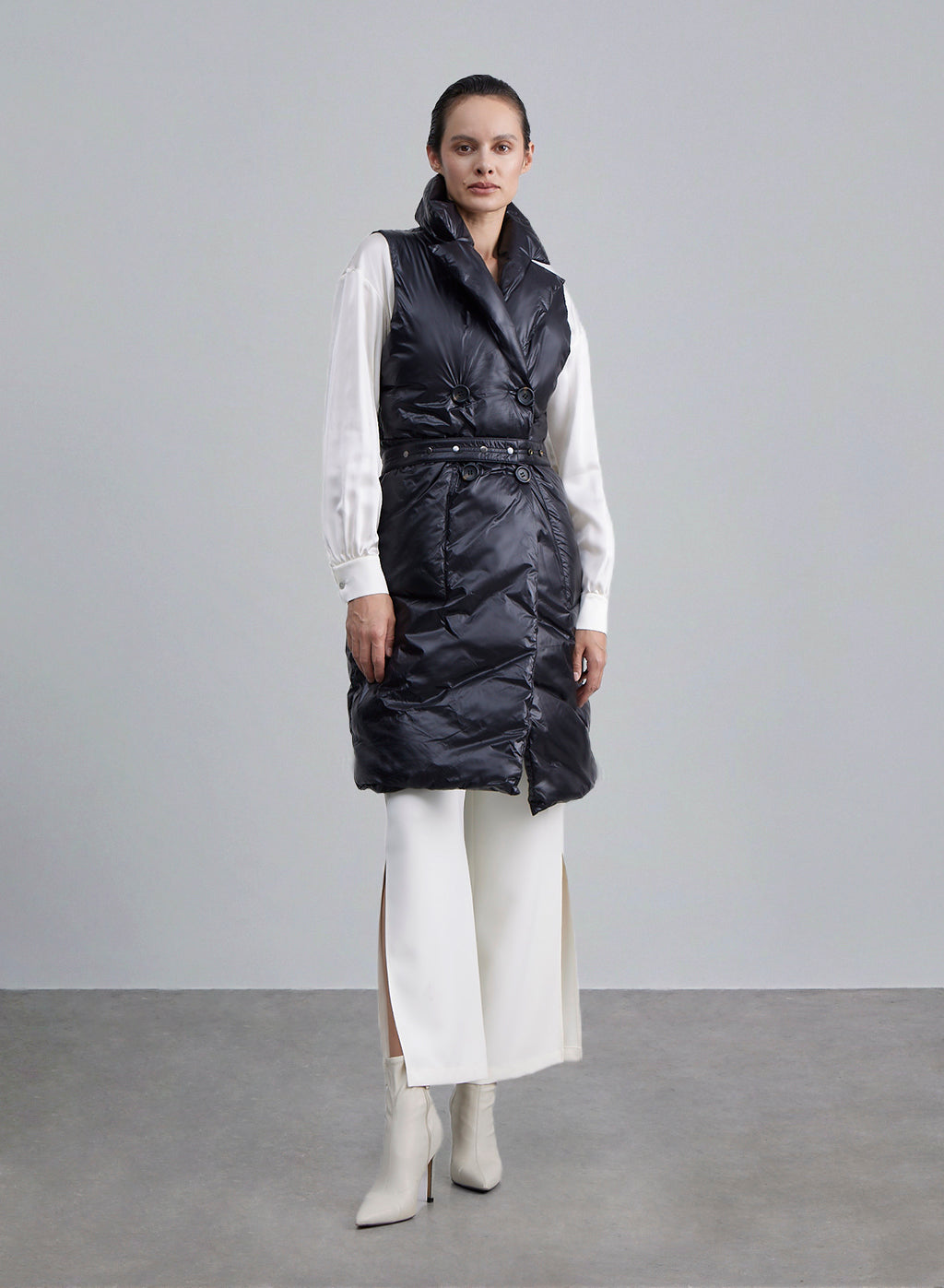 Patch Pocket Belted Sleeveless Down Coat - Juniper, S image