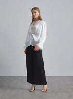 Patched Lace Neck Silk Blouse image 0