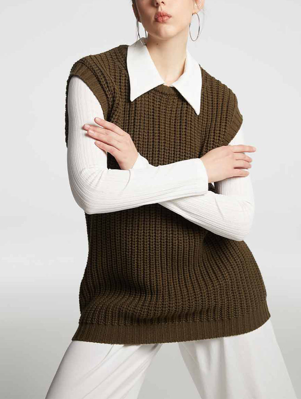 Crewneck Ribbed Vest - Dark Brown, S image