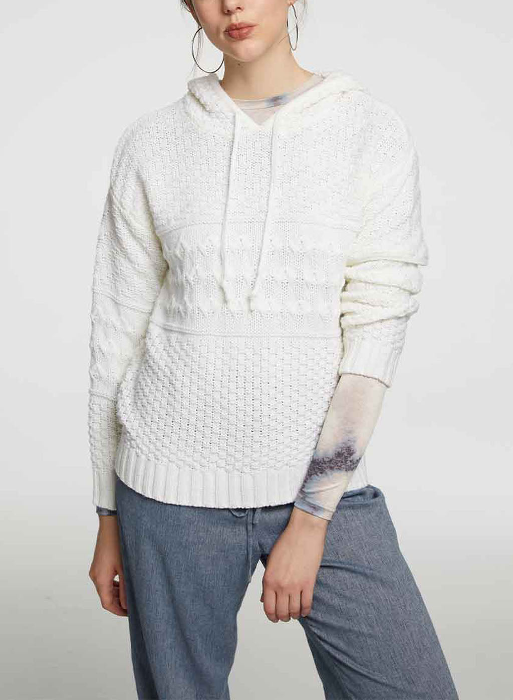 Fine Knit Hoodie - White, L image