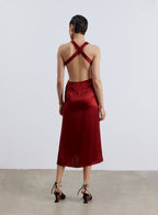 Side Drawstring Open Back Silk Dress image 1