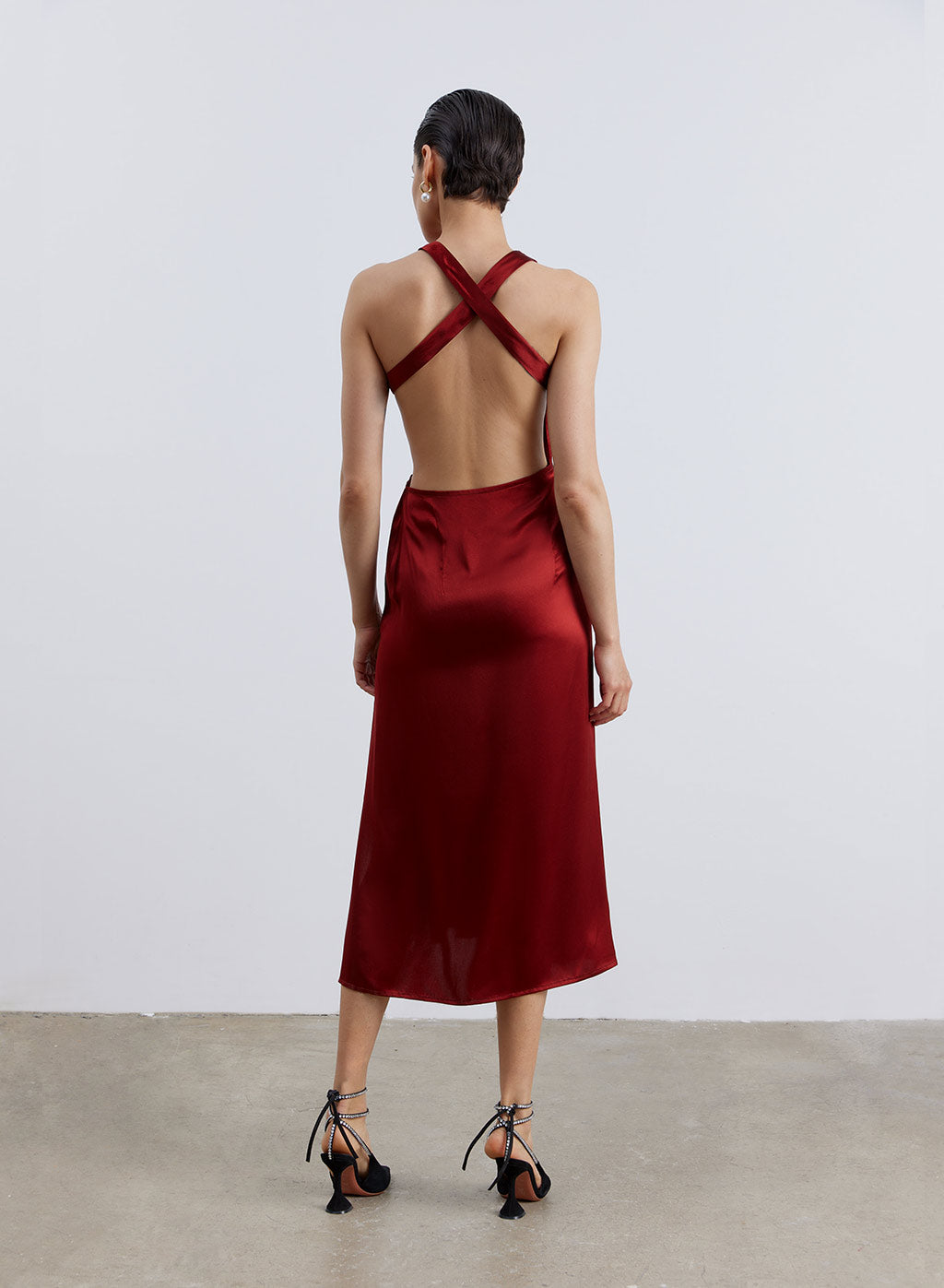 Side Drawstring Open Back Silk Dress image 1
