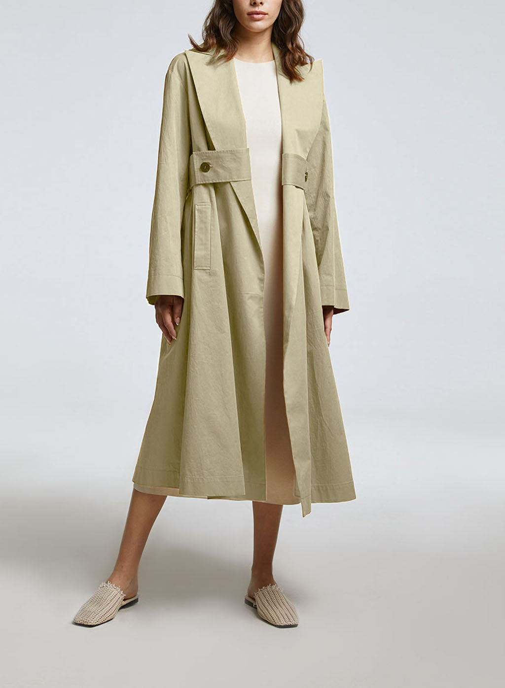 Midi Pure Cotton Coat with Ulster lapel - Beige, L image