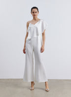 Diagonal Peplum Shoulder Satin Jumpsuit image 1
