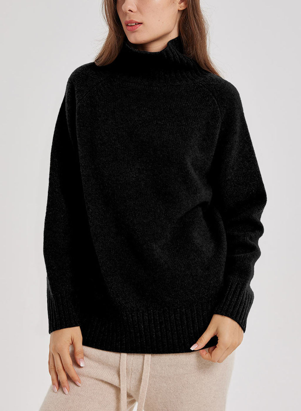 Funnel Neck Yak-Wool Sweater - Black, XL image