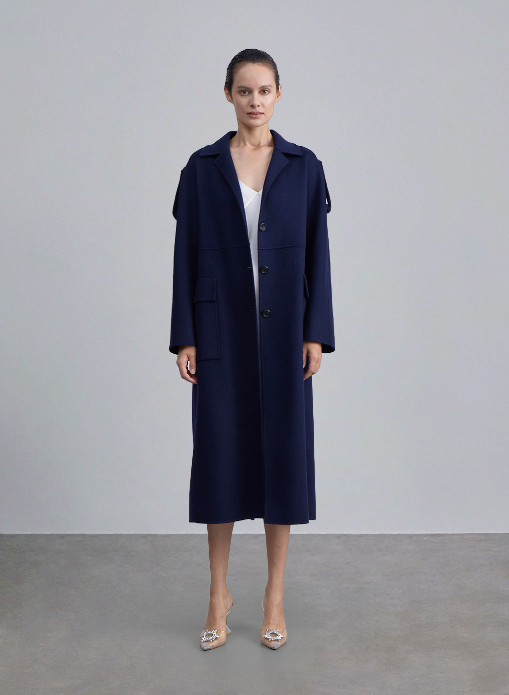 Flap Pocket Shoulder Epaulettes Winter Coat - Blue Rock, S image