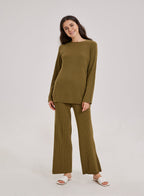 Cashmere Rib-Knit Leisure Bottoms - Olive, L image