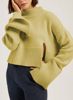 Cropped Wool-Cashmere Sweater With Slit Sleeves - Yellow, M image