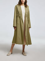 Midi Pure Cotton Coat with Ulster lapel - Khaki, L image