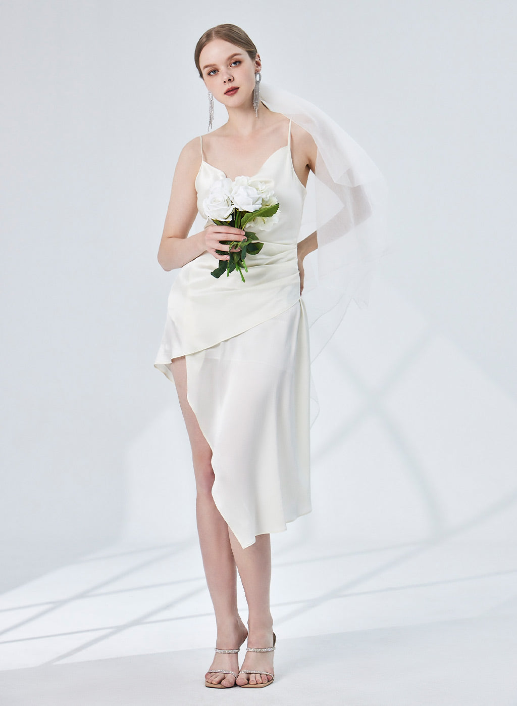 Cowl Neckline Asymmetric Hem Silk Slip Dress image 0