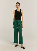 100% Linen Contrast Waist Straight Pants image 1