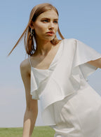 Diagonal Peplum Shoulder Satin Jumpsuit image 0