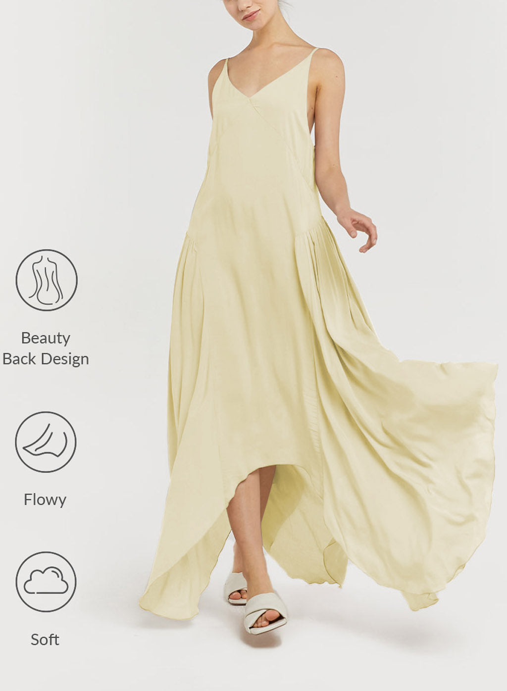Asymmetric Backless Strap Dress - Egg White, L image
