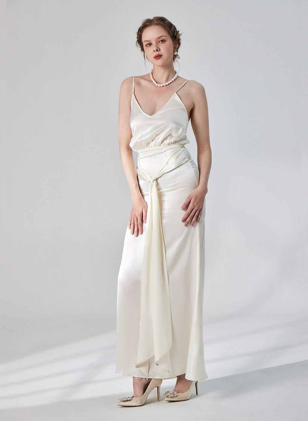 Retro Knotted-Front Draped Silk Maxi Dress image 0