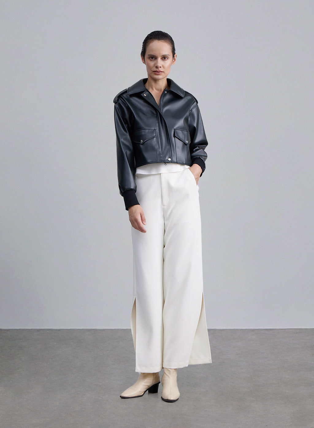Double Pocket Faux Leather Cropped Jacket image 0