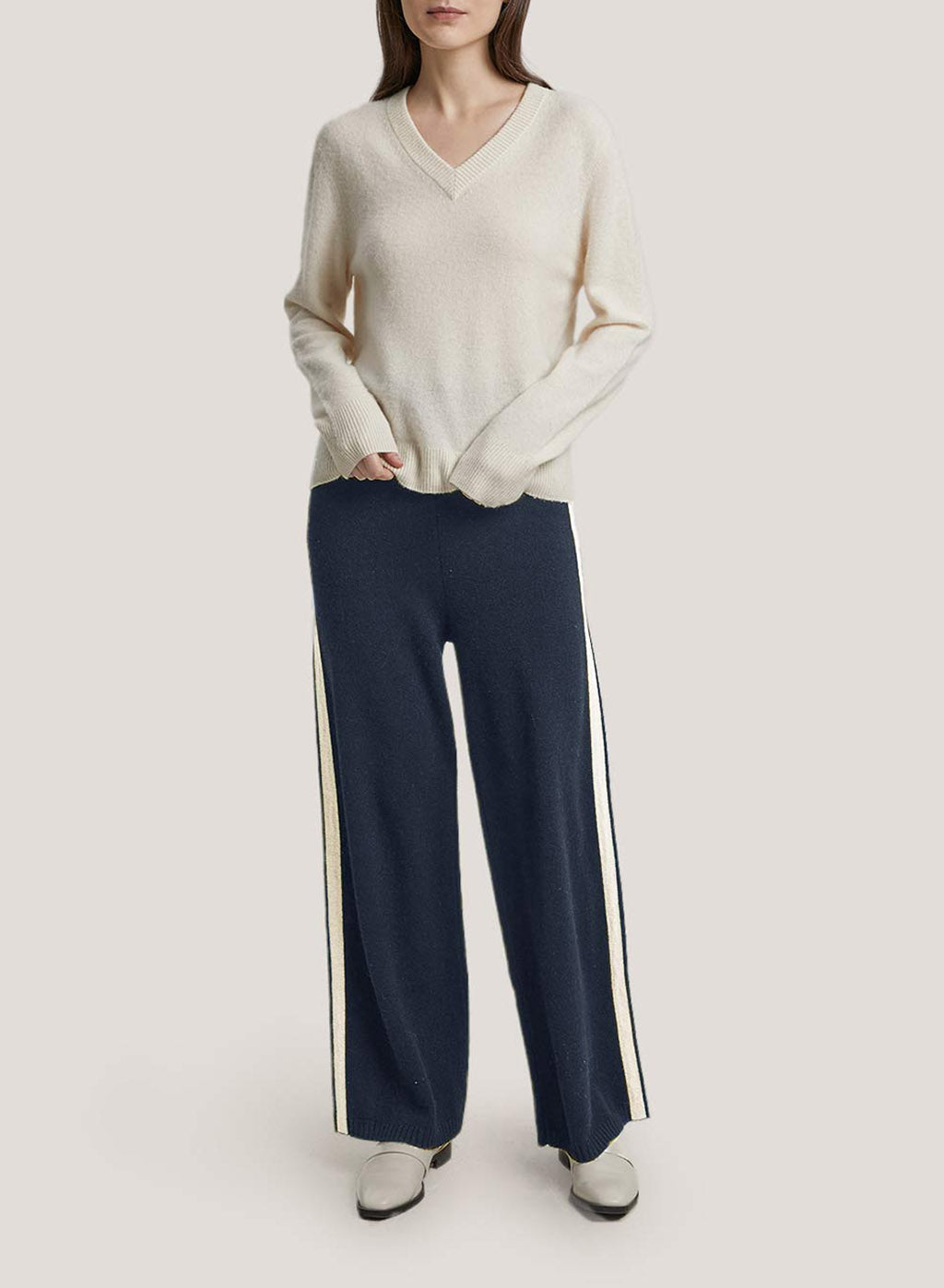 Wool-Cashmere Jogging Trouser With Side Stripe - Navy, S image