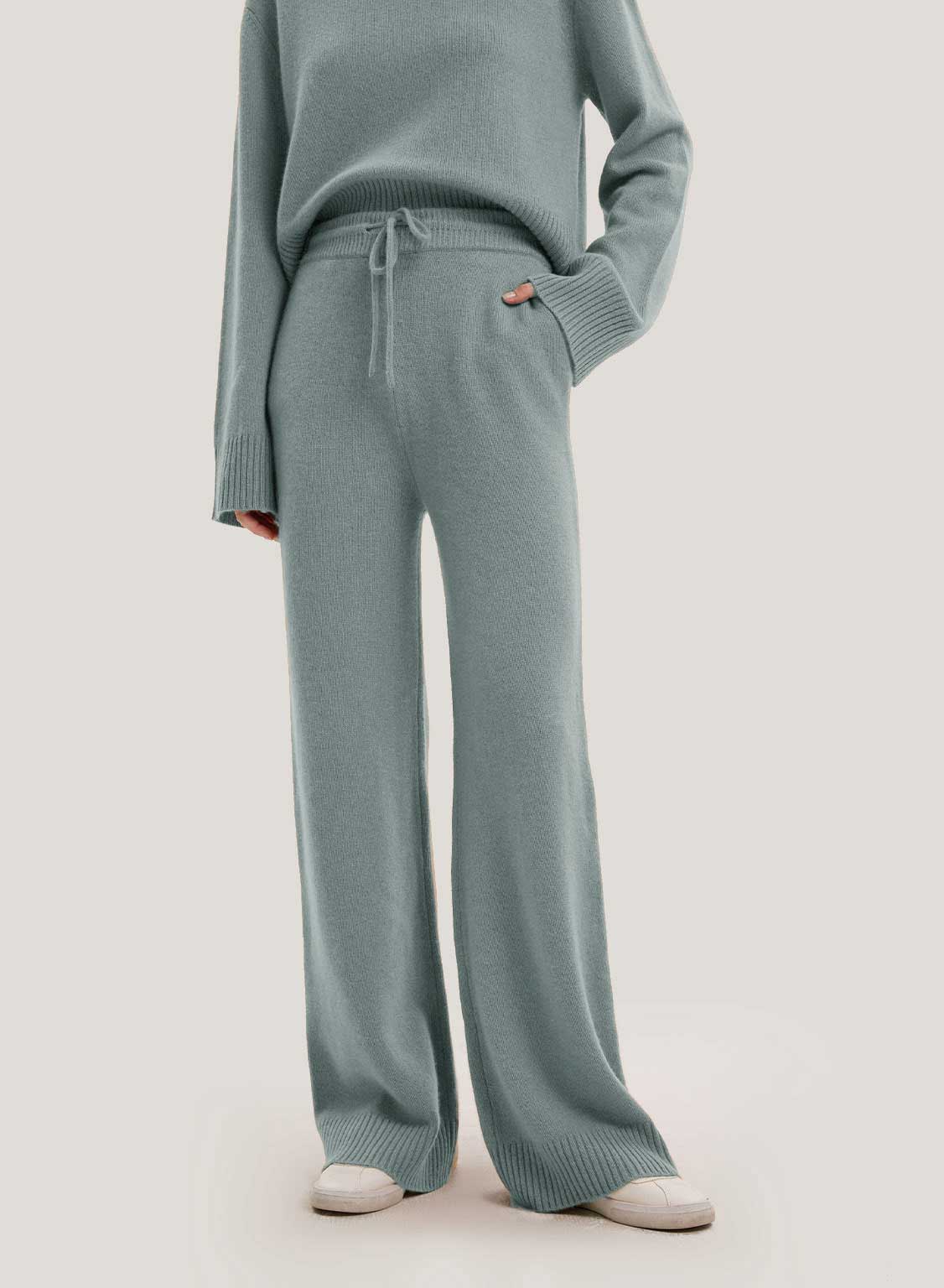 Wide-Leg Wool-Cashmere Knitted Pants - Lake Blue, S image