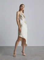 Twisted Knot Bias Cut Silk Dress - Beige, XS image
