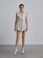Lapel Blend Vest Dress - Cream, XS image