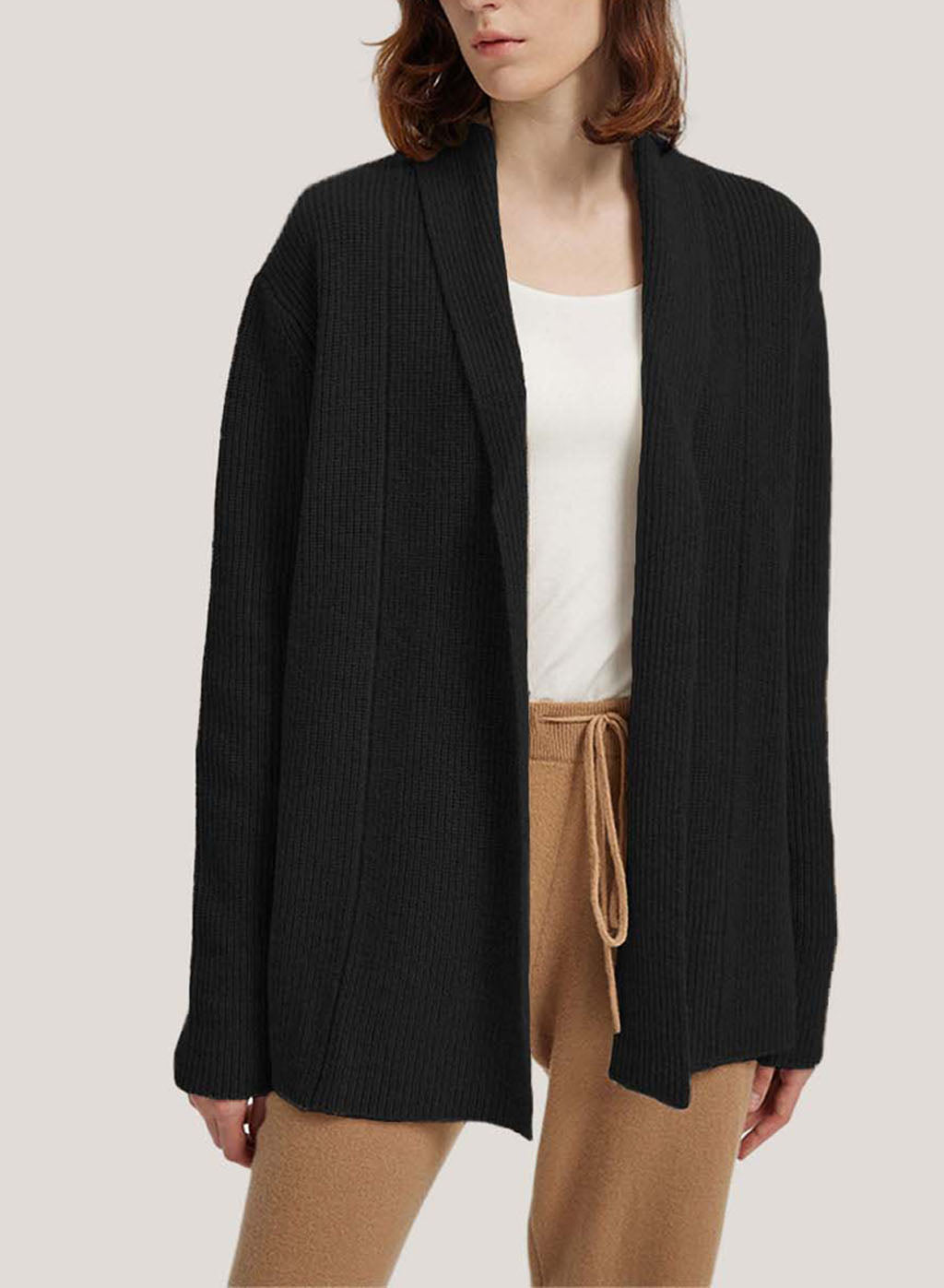 Wool-Cashmere Cardigan With Ribbed Shawl Collar - Black, L image