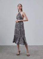Printed Halter Neck Silk Mermaid Dress image 1