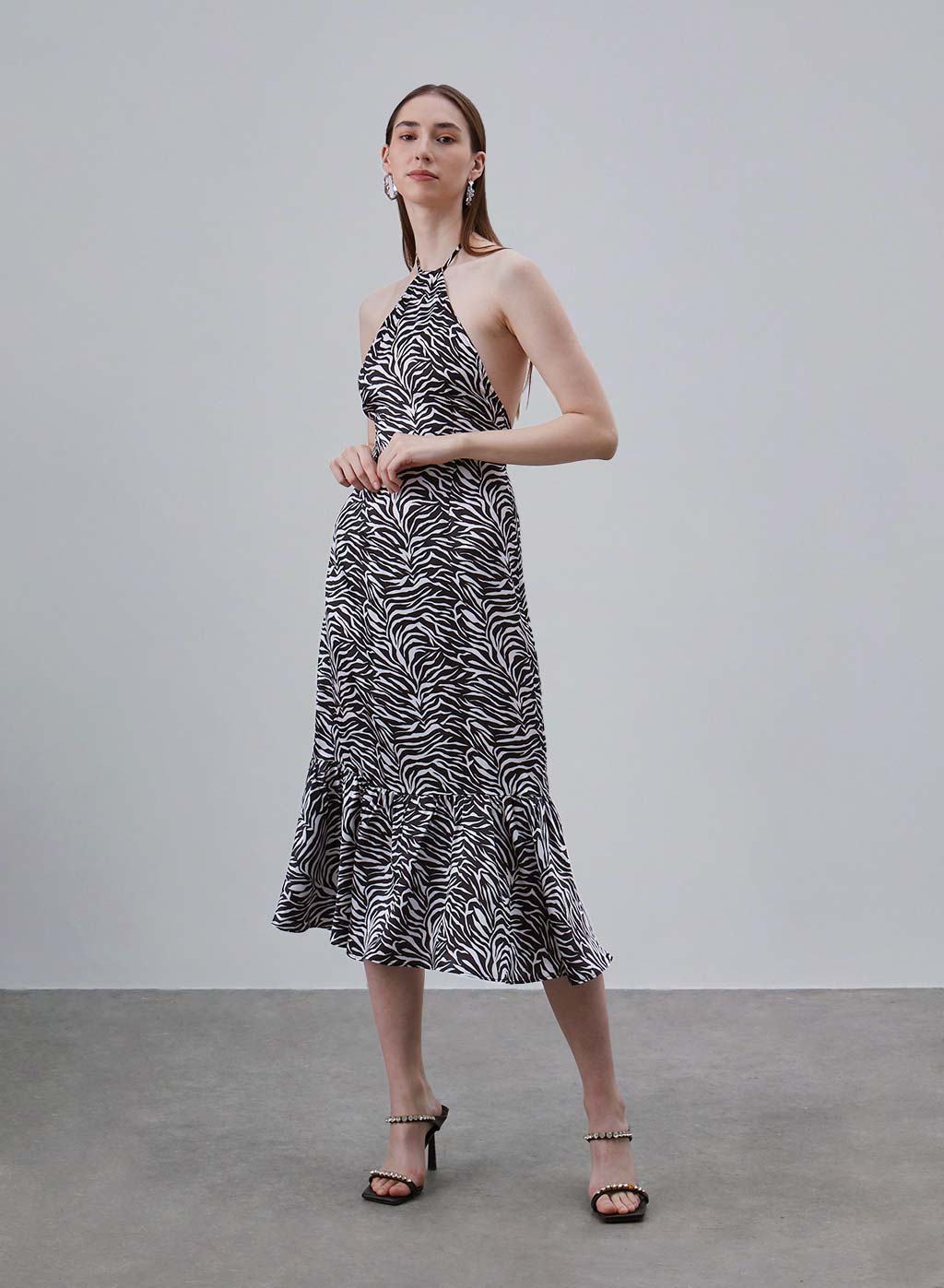Printed Halter Neck Silk Mermaid Dress image 1