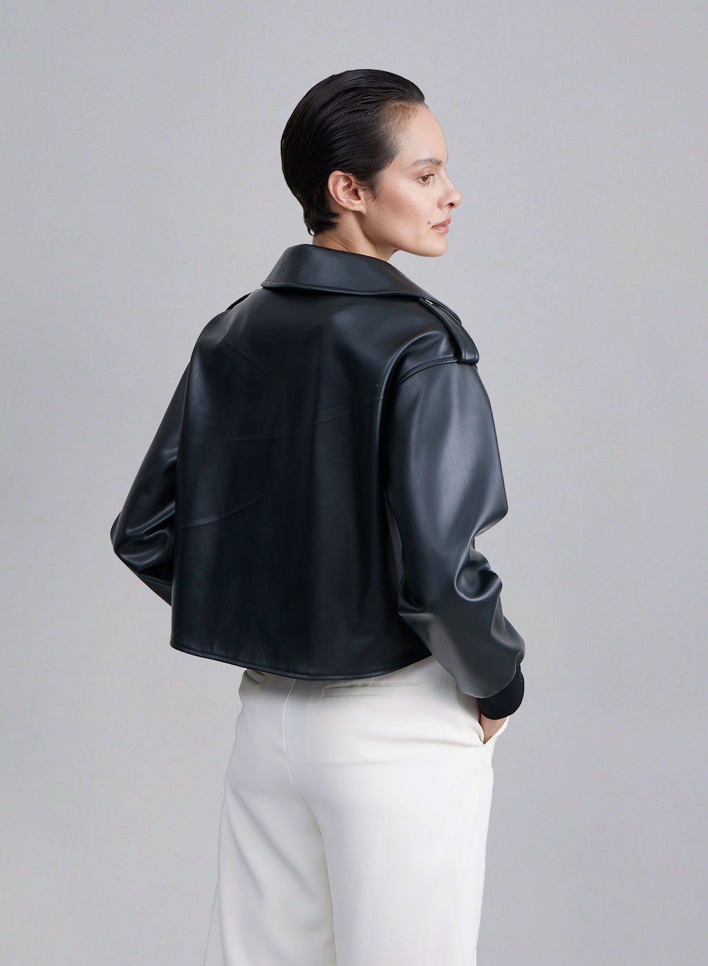Double Pocket Faux Leather Cropped Jacket image 1