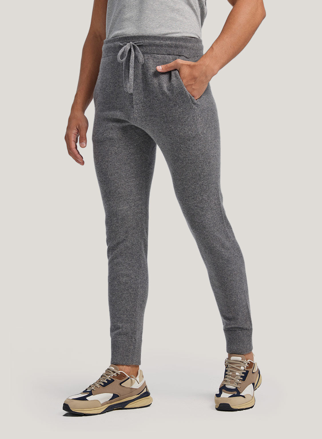 Tapered-Leg Drawstring Pure Wool Jogger - Smoke, L image