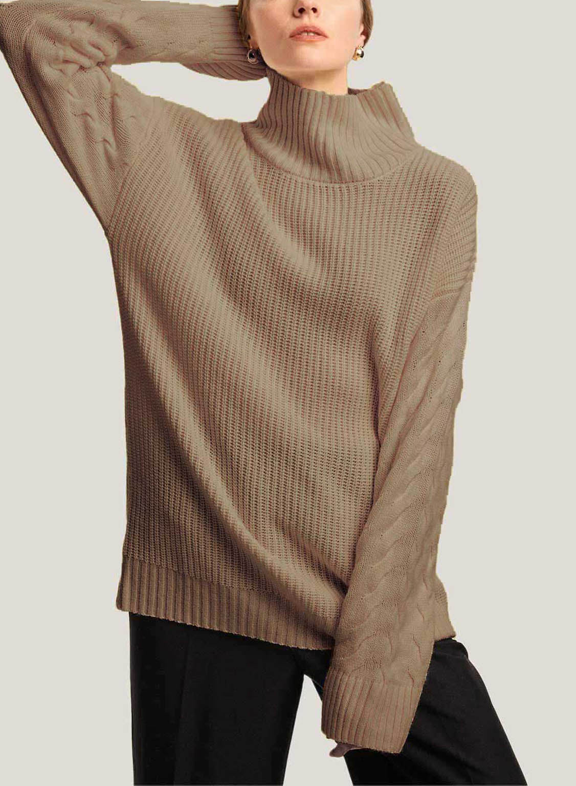 Oversized Pure Wool Turtleneck Sweater - Tortilla, S image