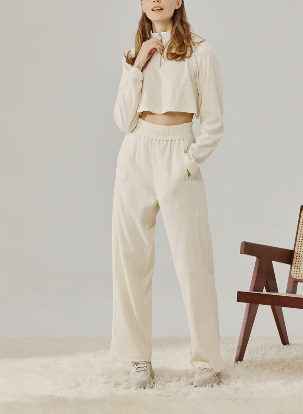 Half Zip Top Leisure Set - Ivory, S image