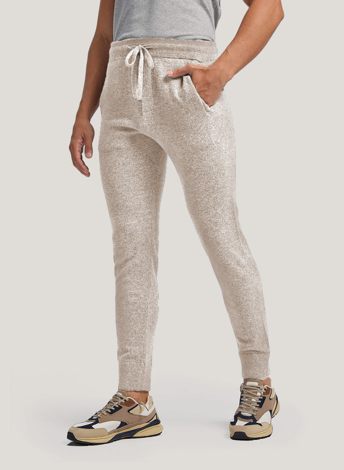 Tapered-Leg Drawstring Camel Hair Wool Blend Jogger - Cream, XL image