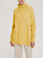 Ribbed-Trim Funnel-Neck Wool-Cashmere Sweater - Yellow, XS image