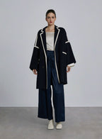 Contrast Trim Notch Lapel Wool Coat - Admiral Grey, S image