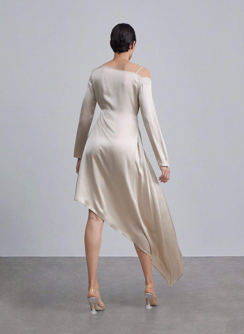 Long Sleeves Irregular Hem Silk Dress image 1
