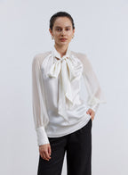 Bowknot Airy Silk Blouse - Ivory, XS image