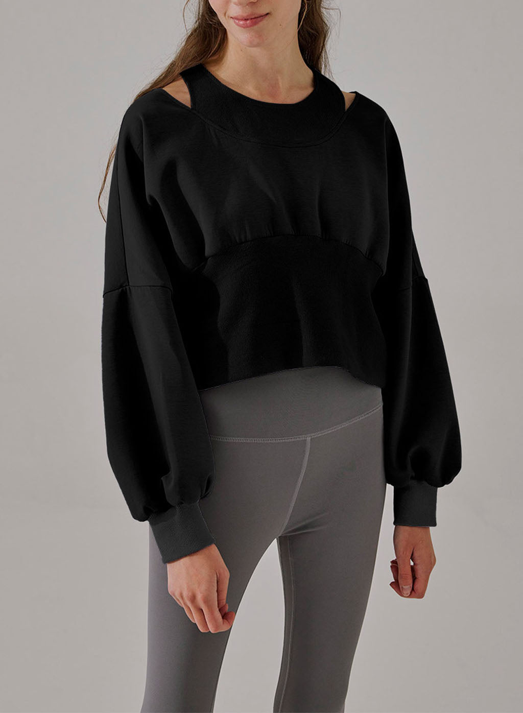 Puff Sleeve Cropped Top - Black, L image