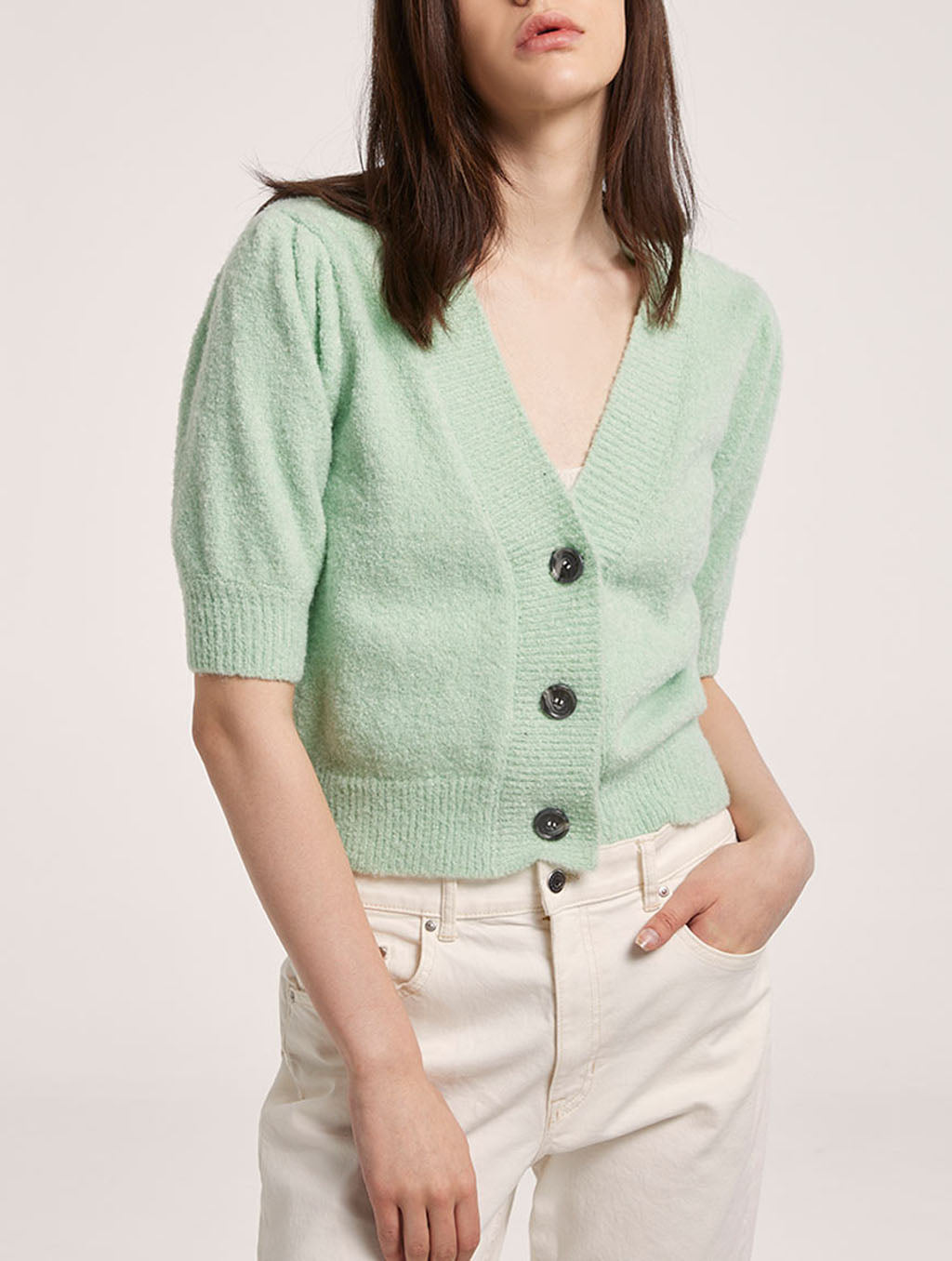 Cropped Cardigan with V Neckline image 0